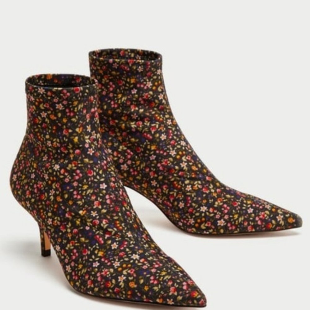 Zara Floral Kitten Heel Sock Booties